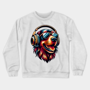 Smiling Flat-Coated Retriever DJ Enjoys the Beat Crewneck Sweatshirt